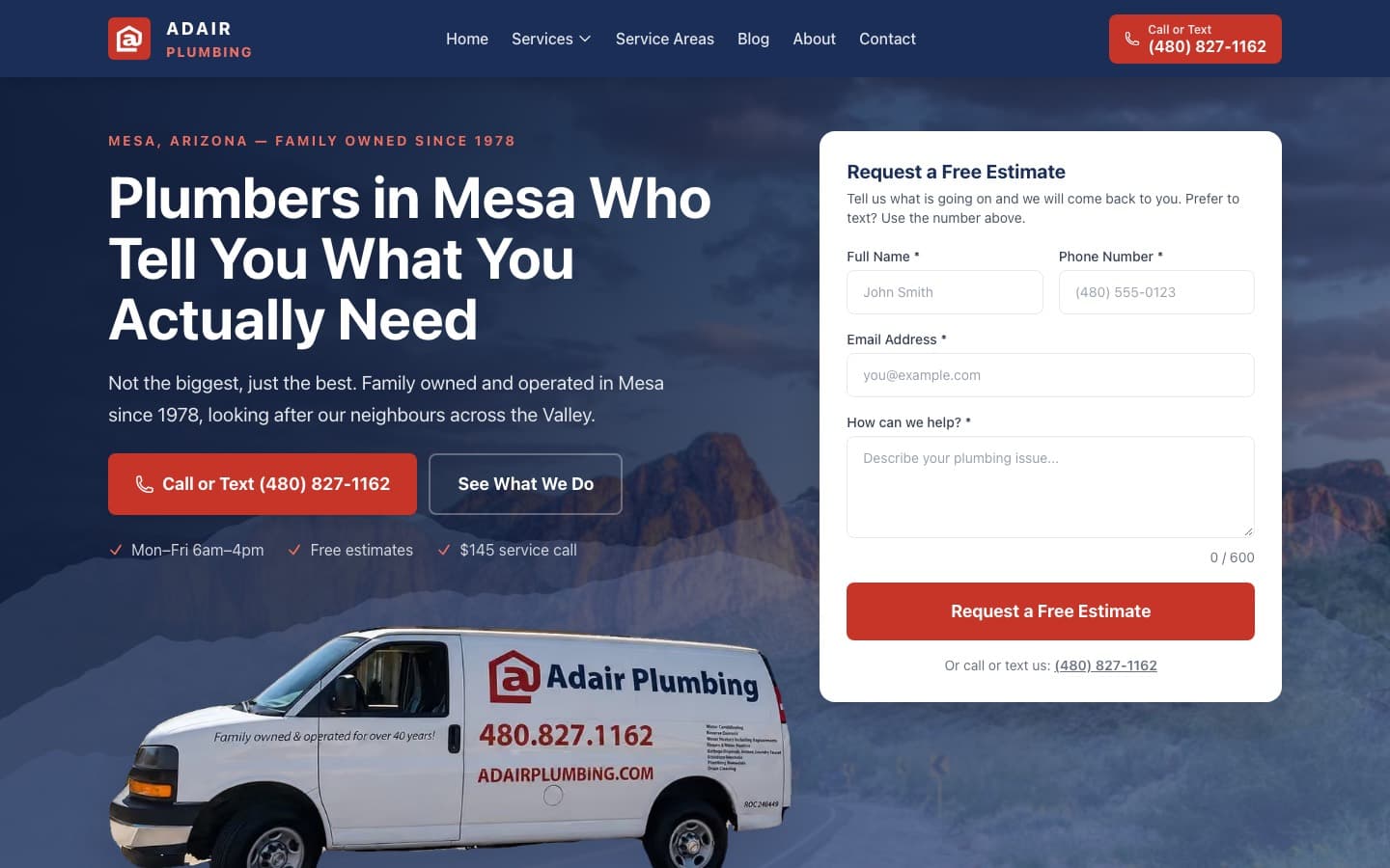 Adair Plumbing website — built by Roundhouse Plumber Marketing