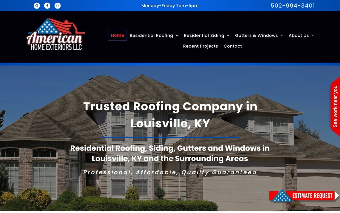 American Home Exteriors website — built by Roundhouse