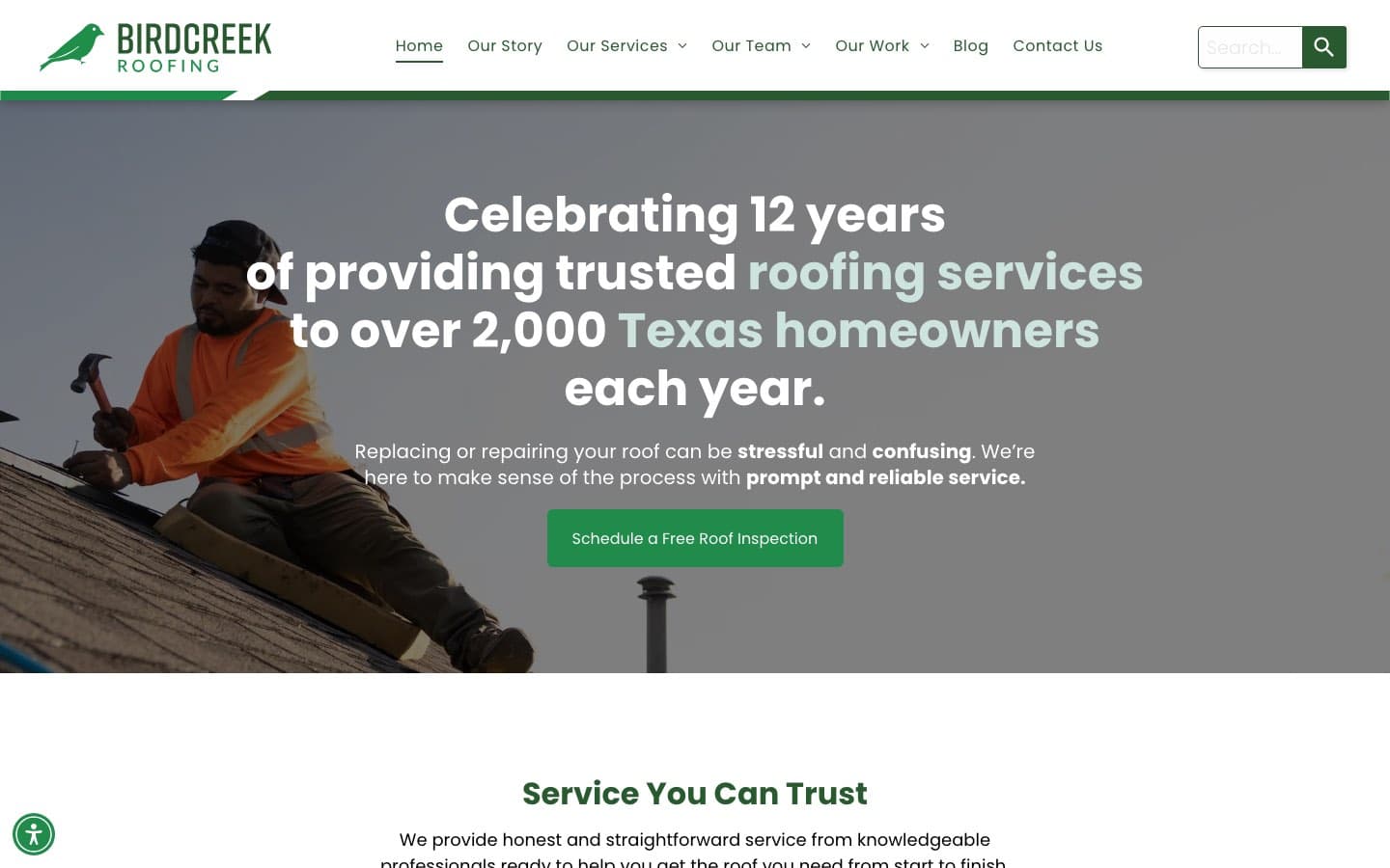 Birdcreek Roofing website — built by Roundhouse