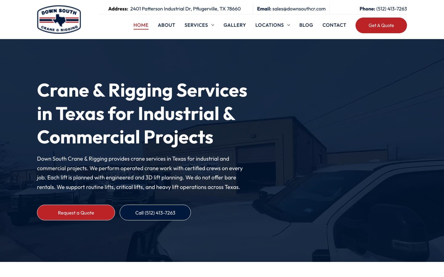 Down South Crane & Rigging website — built by Roundhouse