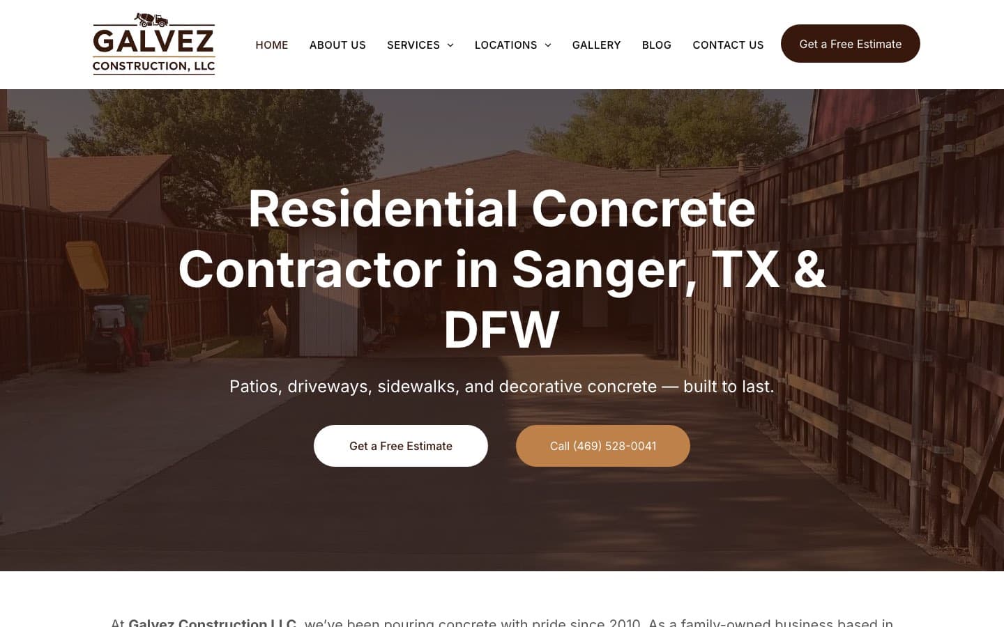 Galvez Construction website — built by Roundhouse