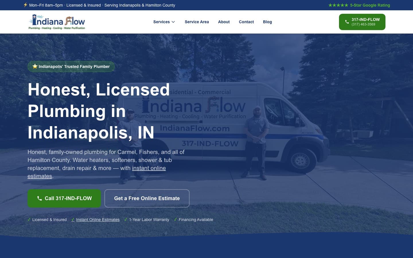 Indiana Flow website — built by Roundhouse Plumber Marketing