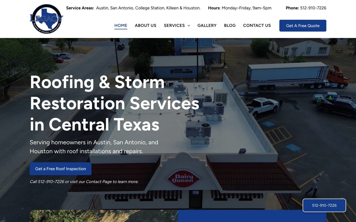 Legacy Roofing website — built by Roundhouse