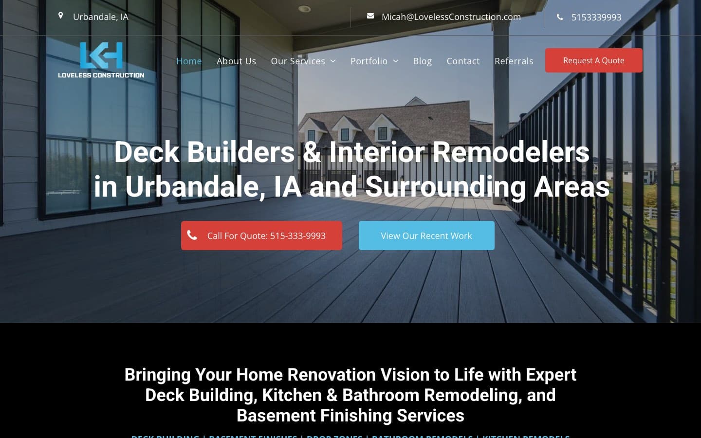 Loveless Construction website — built by Roundhouse