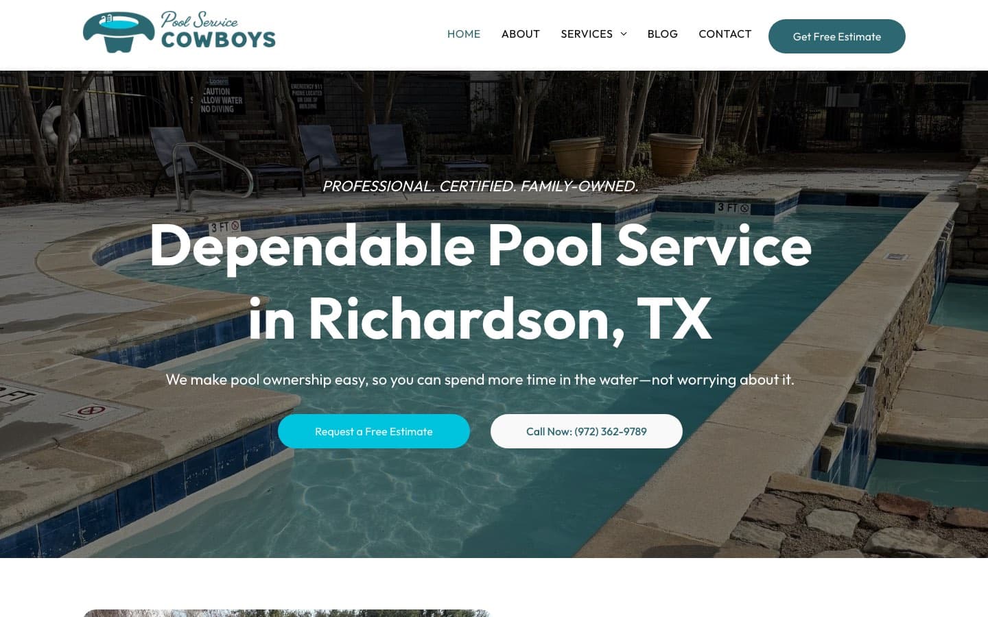 Pool Service Cowboys website — built by Roundhouse