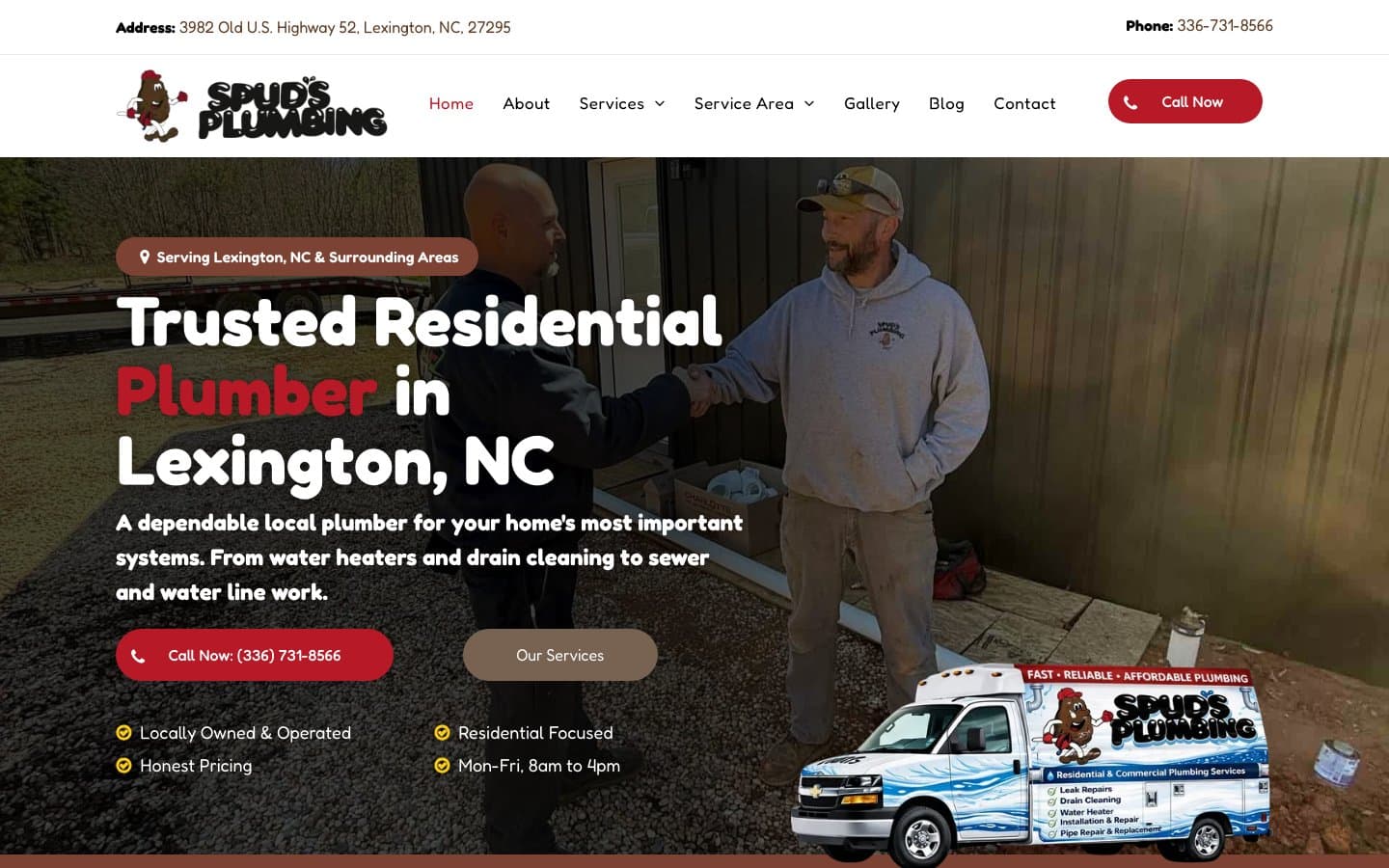 Spud's Plumbing website — built by Roundhouse Plumber Marketing